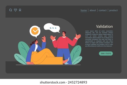 Active listening skill web banner or landing page dark or night mode. Attentive character soft skills development. Conversation, negotiation, emotional intelligence. Flat vector illustration