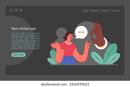 Active listening skill web banner or landing page dark or night mode. Attentive character soft skills development. Conversation, negotiation, emotional intelligence. Flat vector illustration
