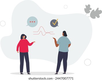 Active listening and speech hearing communication skills.Couple conversation with soft skills and ability to understand info.flat vector illustration.