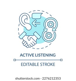 Active listening turquoise concept icon. Value experience. Effective advocate trait abstract idea thin line illustration. Isolated outline drawing. Editable stroke. Arial, Myriad Pro-Bold fonts used