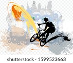 Active man. BMX rider in abstract sport landscape background, vector.
