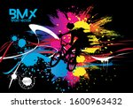 Active man. BMX rider in abstract sport landscape background, vector.