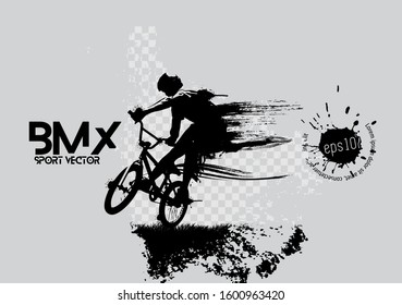 Active man. BMX rider in abstract sport landscape background, vector.