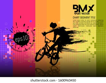 Active man. BMX rider in abstract sport landscape background, vector.