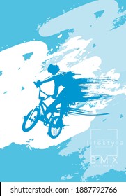 Active man. BMX rider in abstract sport background, vector