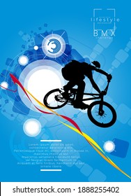 Active man. BMX rider in abstract sport background, vector