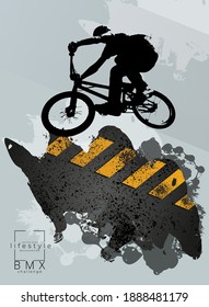 Hombre activo. Viajero BMX en fondo deportivo abstracto, vector
