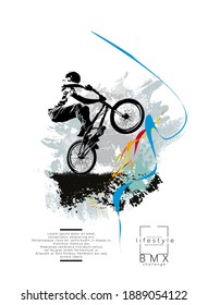 Active man. BMX rider in abstract sport background, vector.