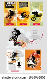 Active man. BMX rider in abstract sport background, vector