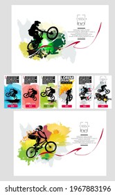 Hombre activo. Viajero BMX en fondo deportivo abstracto, vector
