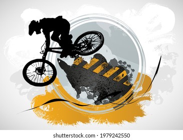 Active man. BMX rider in abstract sport background, vector.