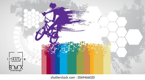Active man. BMX rider in abstract sport background, vector