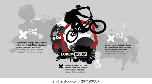 Active man. BMX rider in abstract sport landscape background, vector.