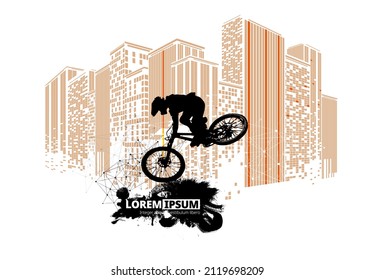Active man. BMX rider in abstract sport landscape background, vector