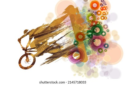 Active man. BMX rider in abstract sport background, vector.
