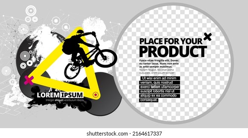 Active man. BMX rider in abstract sport background, vector.