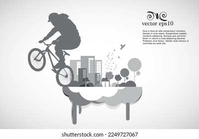 Active man. BMX rider in abstract sport background, vector.