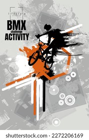 Active man. BMX rider in abstract sport background, vector.