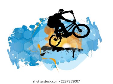 Active man. BMX rider in abstract sport background, vector.