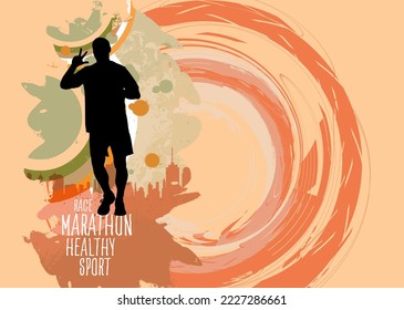 Active man. Running man with abstract sport landscape background, vector.