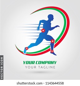 Active Man, Running Silhouette, Joint Pain Symbols, Logo/Icon