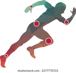 Active man, running silhouette, joint pain symbols, Logo Icon. Physiotherapy treatment design template vector with people run. Colorful vector health. Physiotherapy clinic logo. Physiotherapy logo