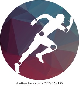 Hombre activo, silueta en funcionamiento, símbolos de dolor de articulaciones, icono de logotipo. Vector de plantilla de diseño de tratamiento fisioterapéutico con personas corriendo. Salud colorida de los vectores. Logo de la clínica de fisioterapia. Logo de la fisioterapia