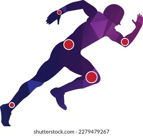 Active man, running silhouette, joint pain symbols, Logo Icon. Physiotherapy treatment design template vector with people run. Colorful vector health. Physiotherapy clinic logo. Physiotherapy logo