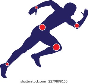 Active man, running silhouette, joint pain symbols, Logo Icon. Physiotherapy treatment design template vector with people run. Colorful vector health. Physiotherapy clinic logo. Physiotherapy logo