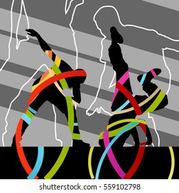 Active man and woman dancers silhouettes in abstract background illustration vector