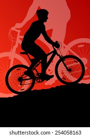 Active men cyclists bicycle riders in landscape background illustration vector