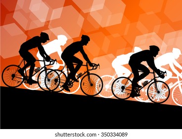 Active Men Cyclists Bicycle Riders In Abstract Sport Landscape Background Illustration Vector