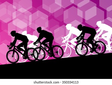 Active men cyclists bicycle riders in abstract sport landscape background illustration vector