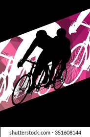 Active men cyclists bicycle riders in abstract sport landscape background illustration vector