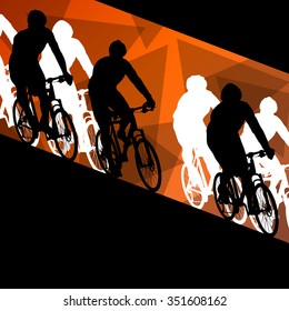 Active men cyclists bicycle riders in abstract sport landscape background illustration vector
