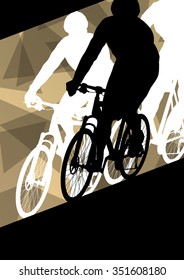 Active men cyclists bicycle riders in abstract sport landscape background illustration vector