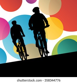 Active Men Cyclists Bicycle Riders In Abstract Sport Landscape Background Illustration Vector