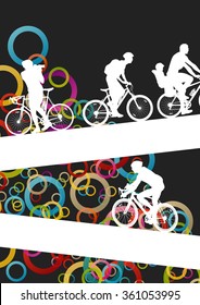 Active men cyclists bicycle riders in abstract sport landscape background illustration vector