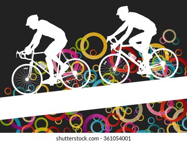 Active men cyclists bicycle riders in abstract sport landscape background illustration vector