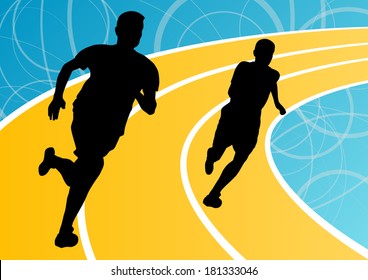 Active men runner sport athletics running silhouettes illustration background vector