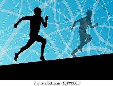 Active men runner sport athletics running silhouettes illustration background vector