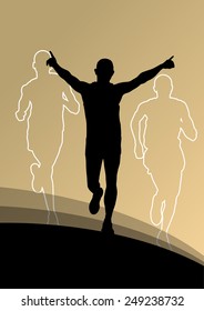 Active men runner sport athletics running silhouettes illustration background vector