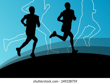 Active men runner sport athletics running silhouettes illustration background vector