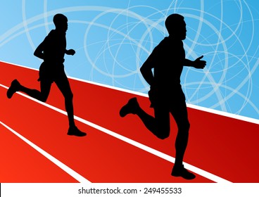 Active men runner sport athletics running silhouettes illustration background vector