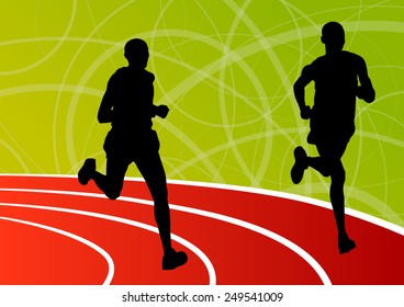 Active men runner sport athletics running silhouettes illustration background vector