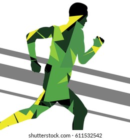 Active men runner sport athletics running mosaic silhouettes illustration background vector