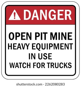Active mine site warning sign and labels