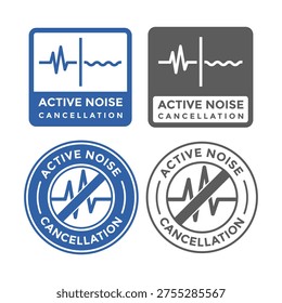 Active noise cancellation badge. Audio sound wave symbol with slashed circle icon representing noise control and silence.