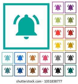 Active notification flat color icons with quadrant frames on white background