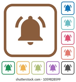 Active notification simple icons in color rounded square frames on white background